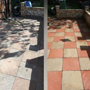 before and after pressure washed patio