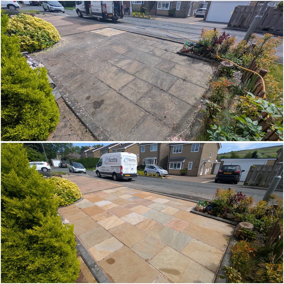 before and after pressure washing block paving in barrowford