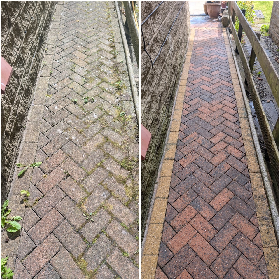 before and after pressure washing block paving in barrowford
