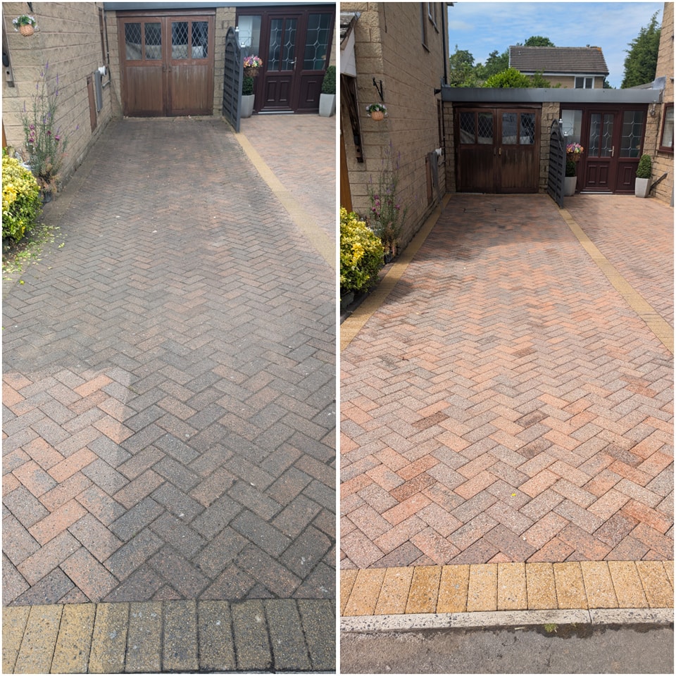 before and after pressure washing block paving in barrowford